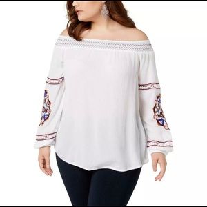 INC White Off Shoulder Embroidered Top 2X NWT🔴